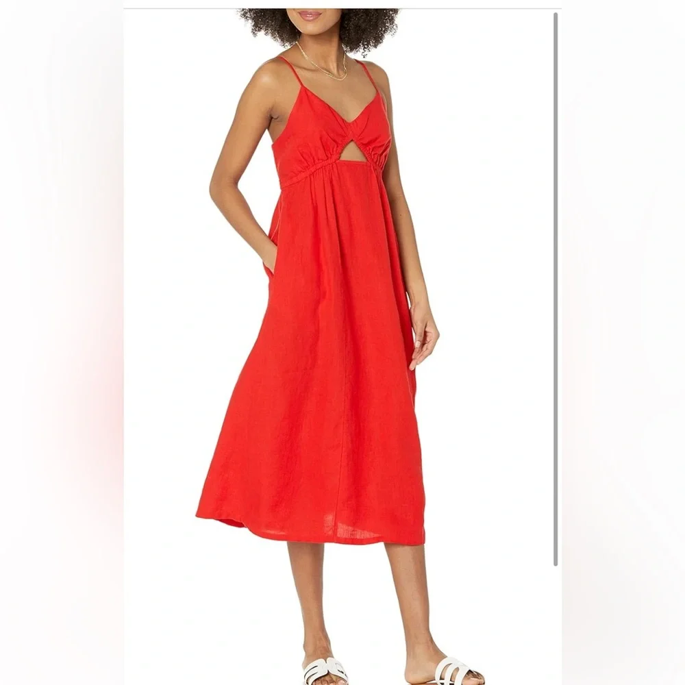 The Drop Women's Maci Strappy V-Neck Cutout Smocked Back Midi Dress(NWT)red..med - Picture 4 of 7